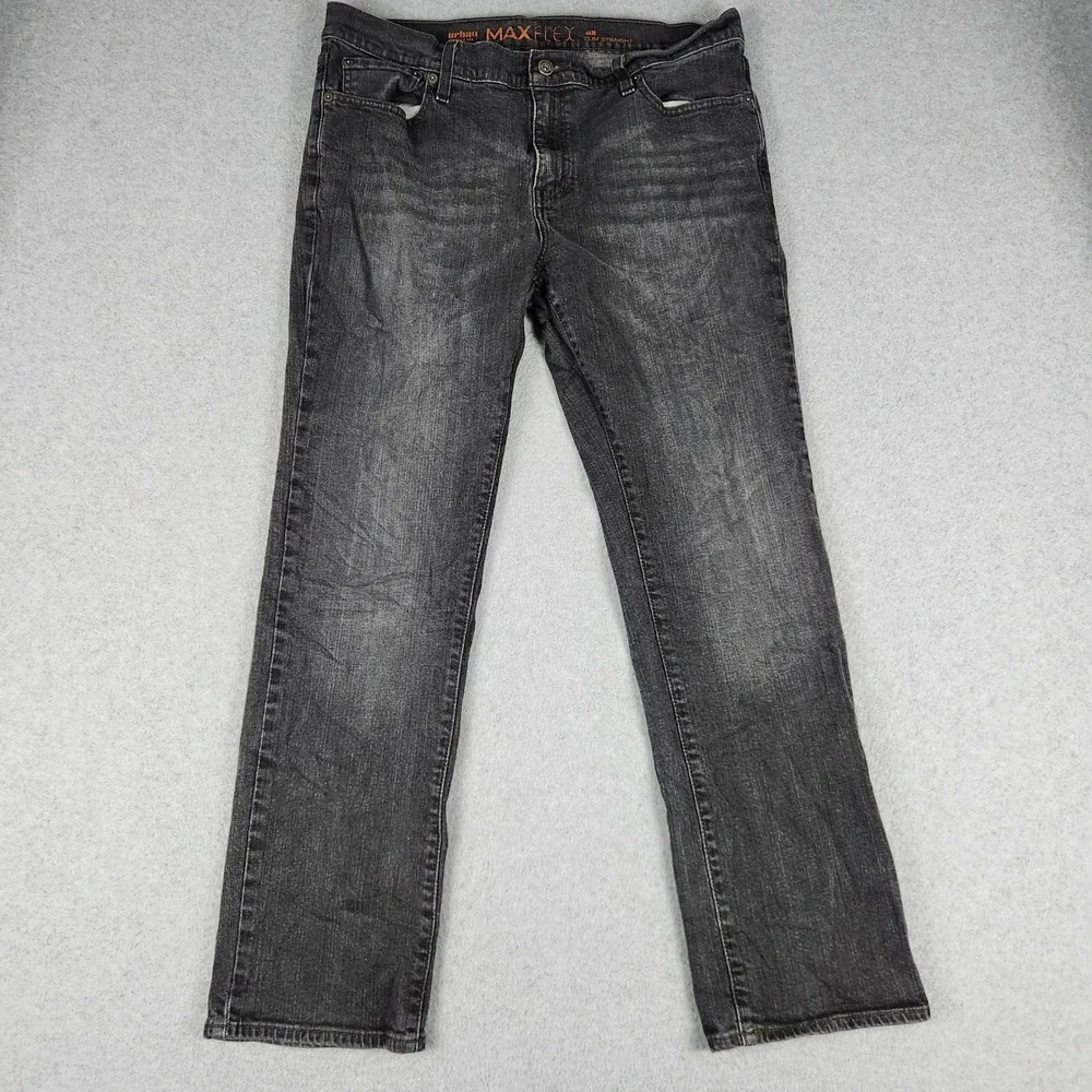 Urban Pipeline Jeans Mens 36x30 Black Denim Whiskered Max Flex Slim Straight Leg